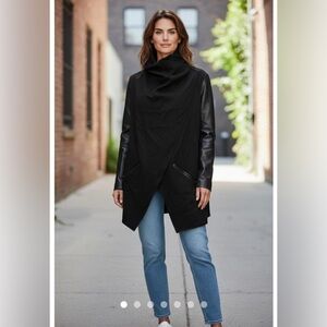 Spanx Faux Leather Drape Front Jacket Black Edgy Motorcycle Gothic Coat XS